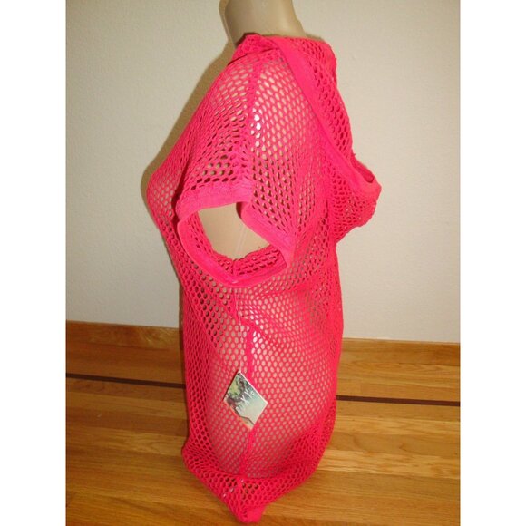 NWT $50 ROXY HOODED MESH SWIMSUIT SHORT SLEEVE COVER-UP DRESS TEABERRY SMALL - Picture 2 of 3